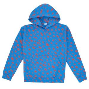 Clare V leopard hoodie in blue and red print